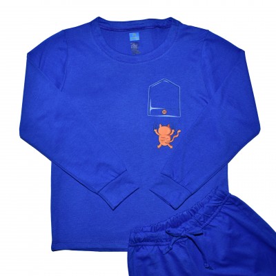 Pijama Verano Gatico azul rey unisex junior manga larga 
